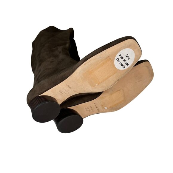 Vince. Ramona WIDE CALF Square Toe Mid Heel Suede Boots Women's 38/7.5 Pinecone - Picture 7 of 8